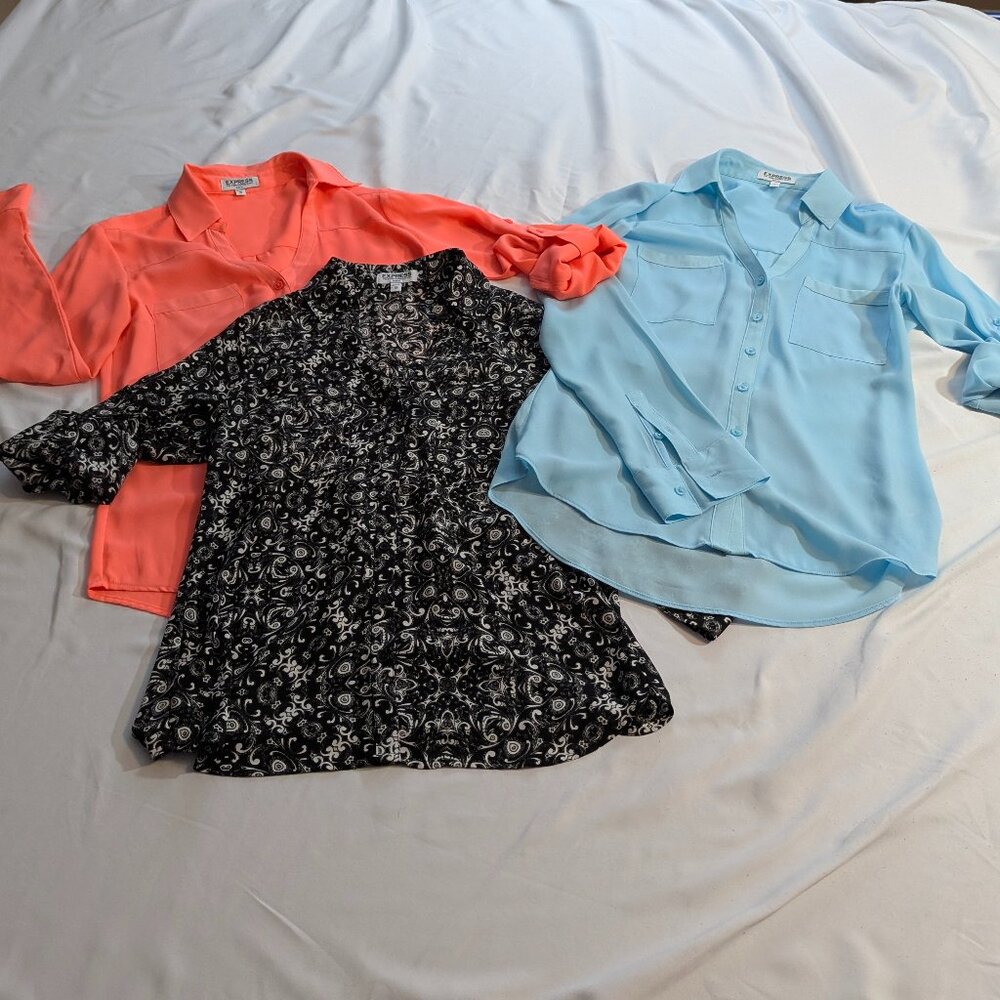 Bundle of 3 Express Size XS Portofino Shirt Neon Orange, Sky Blue, Black/White